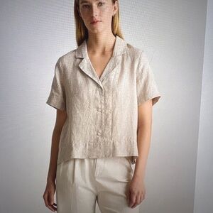 European linen short sleeve blouse